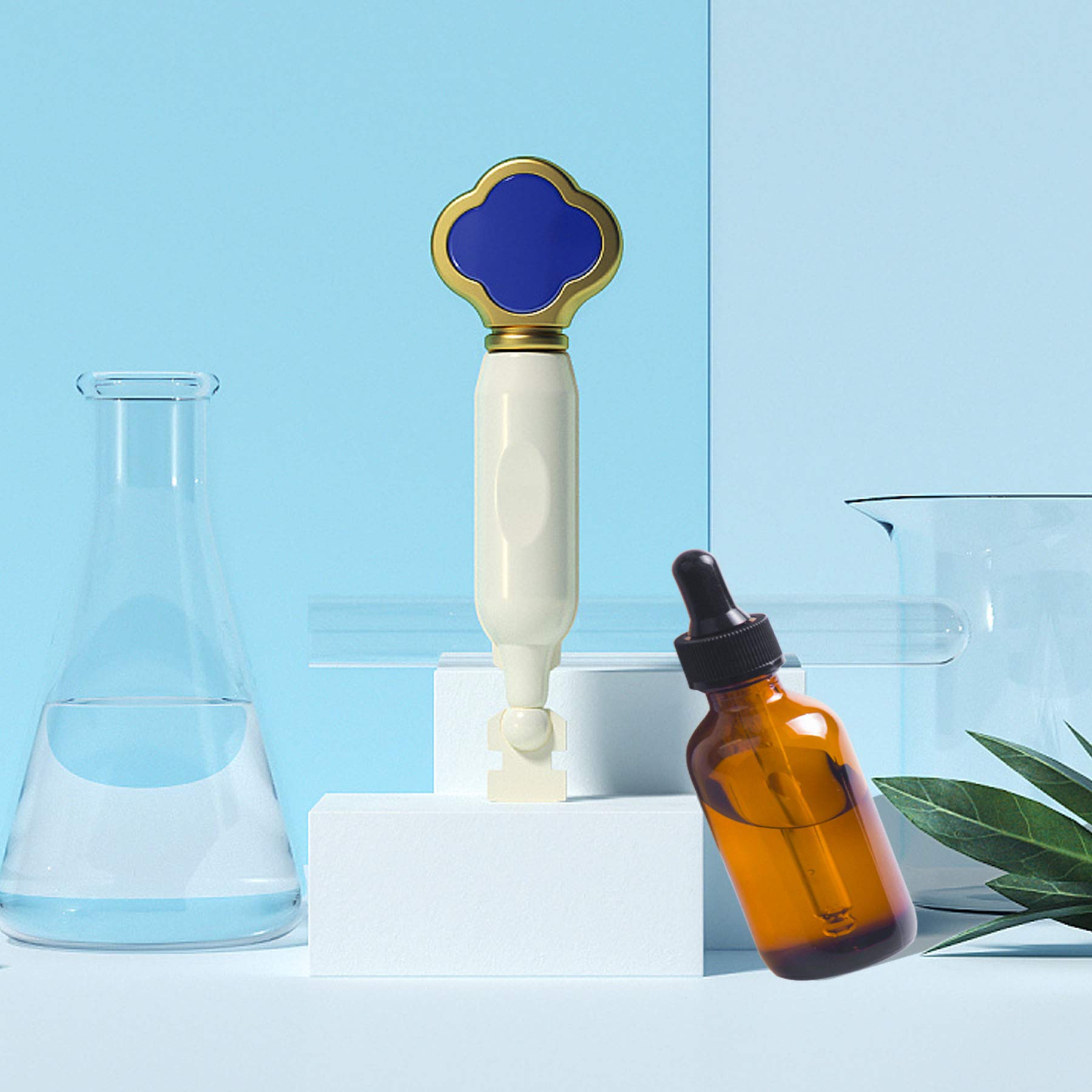 Easeen amber glass Boston round bottle with dropper for precise measures