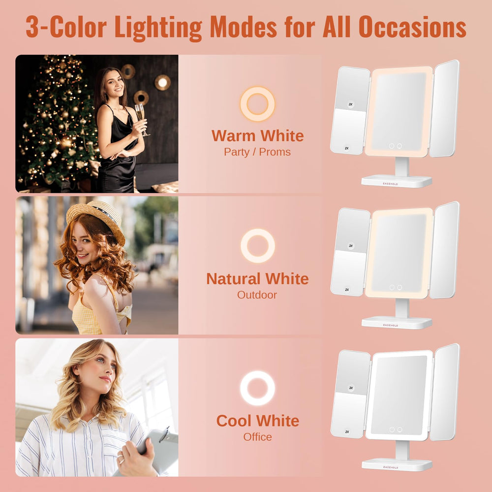Easehold mirror offers 3 color lighting to match daylight, office, or evening rituals.