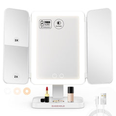 Easehold lighted makeup mirror with 64 LEDs for gentle, even illumination.