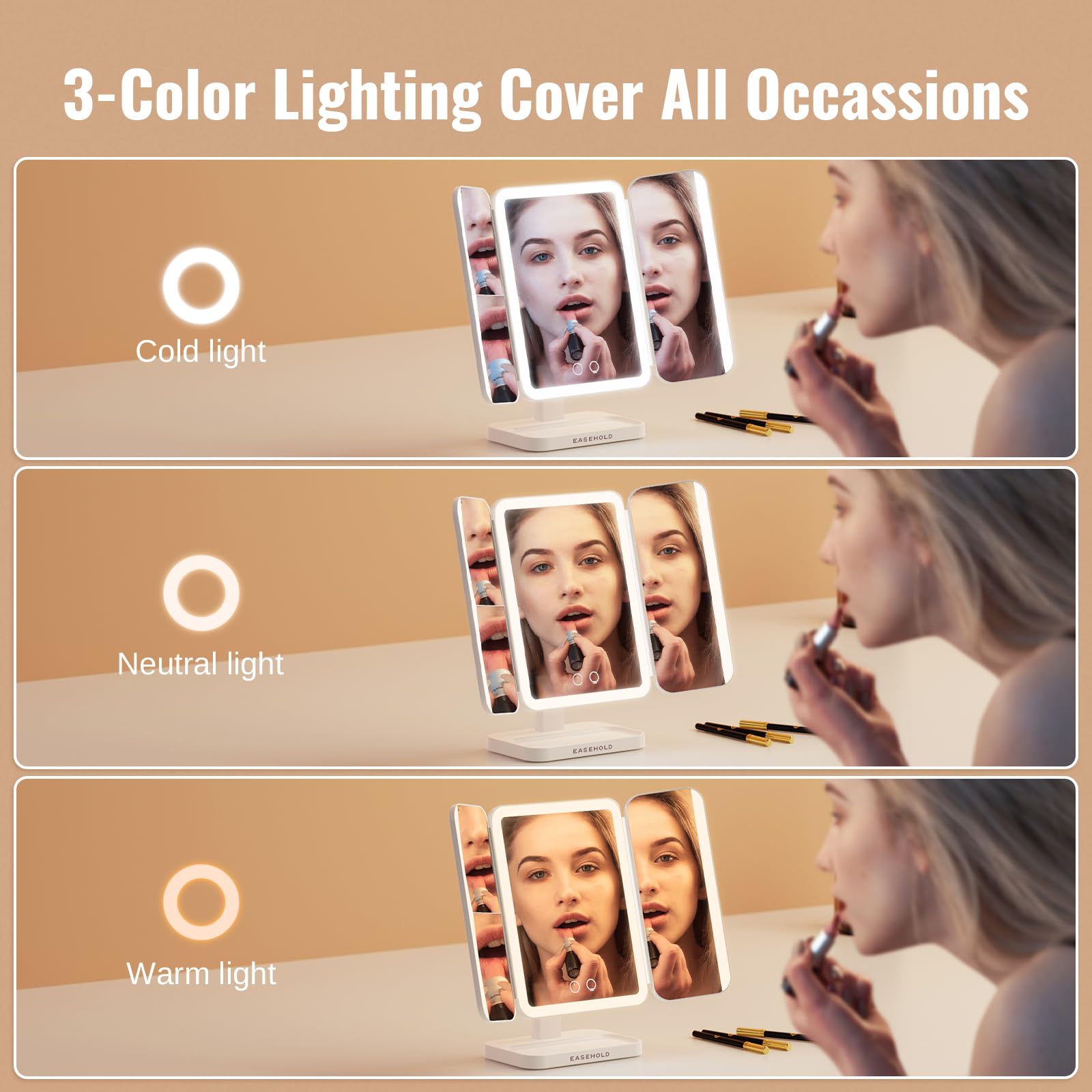 EASEHOLD makeup mirror three-color lighting for different environments