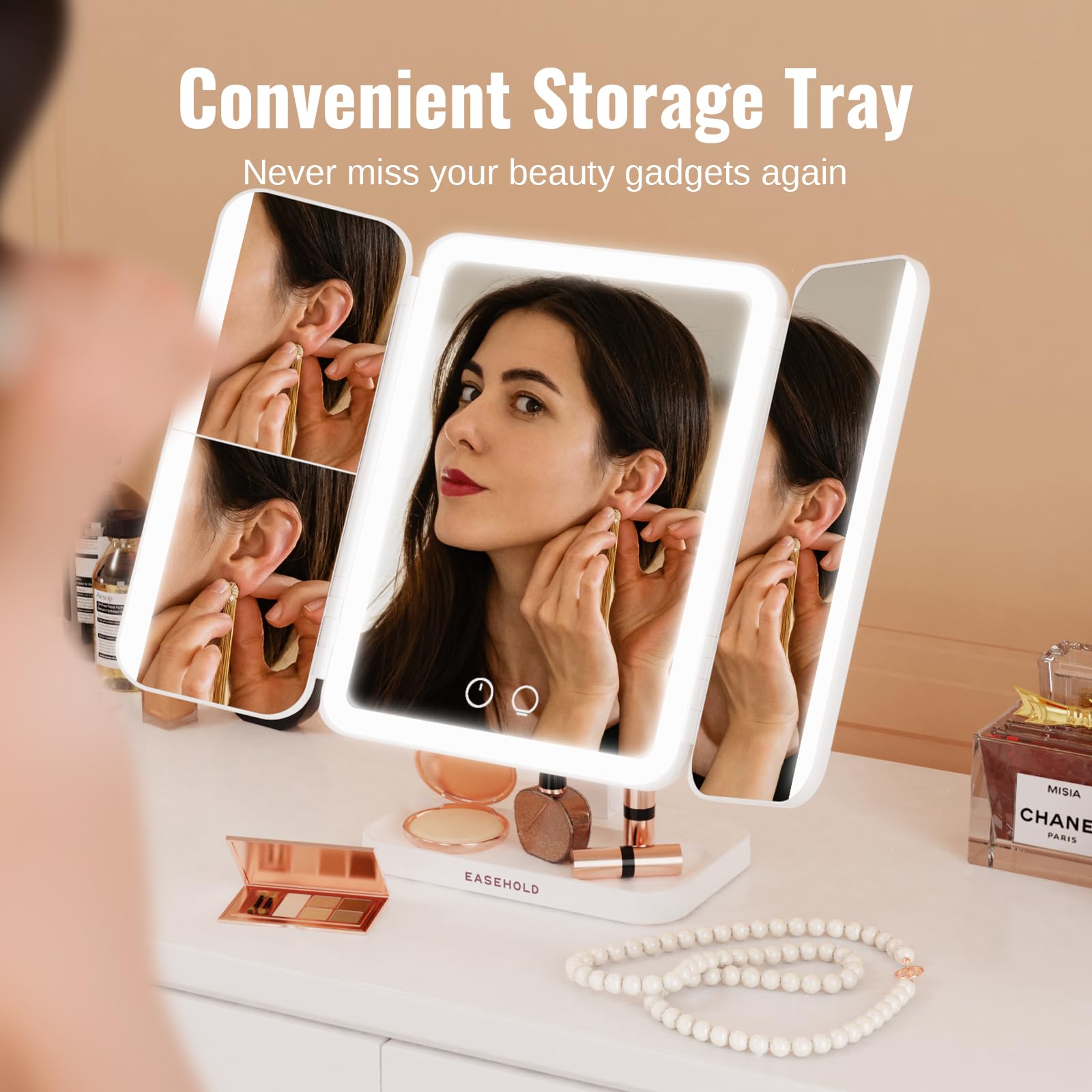 EASEHOLD makeup mirror tilt and angle adjustable for optimal viewing