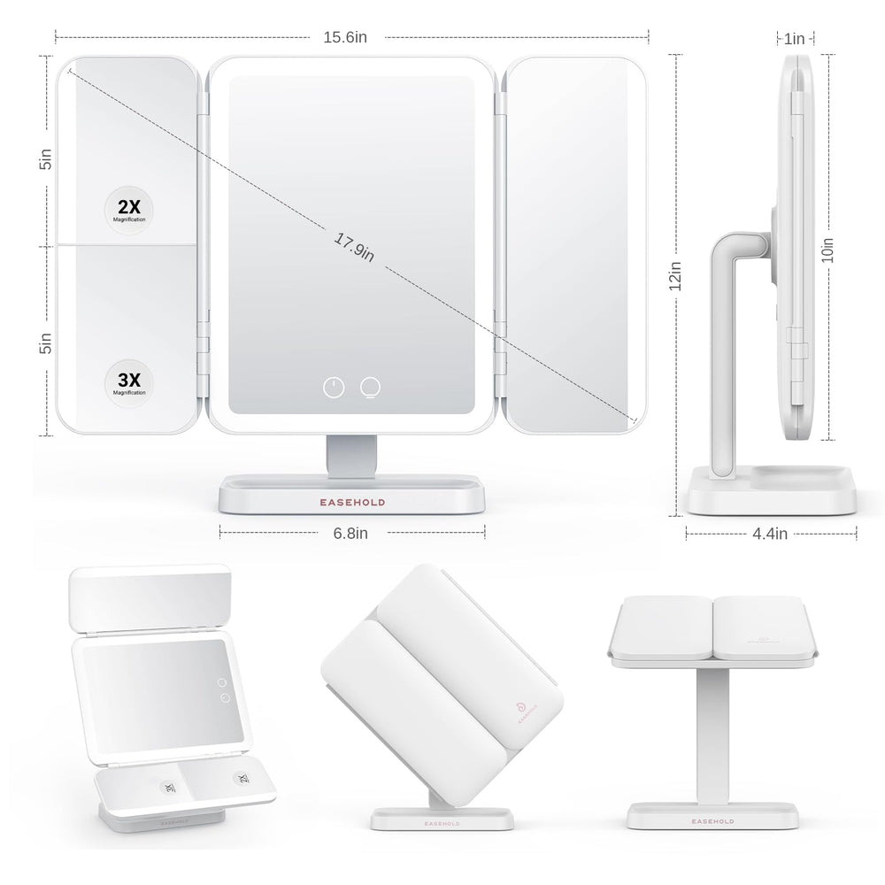 EASEHOLD tri-fold design fits compact vanities and desks