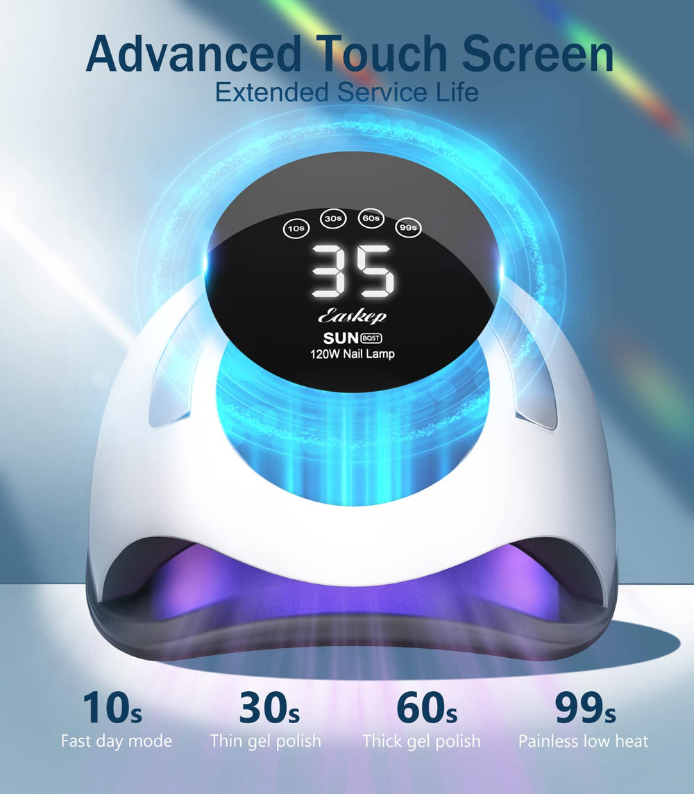 Easkep 120W UV nail lamp side view shows slim profile for easy placement
