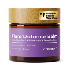 Easment Flare Defense Balm bottle closeup showing a non-greasy HS care solution.