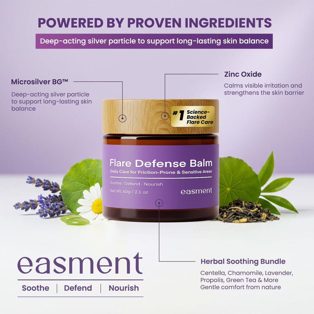 Easment Flare Defense Balm groin inner thigh area provides targeted comfort.