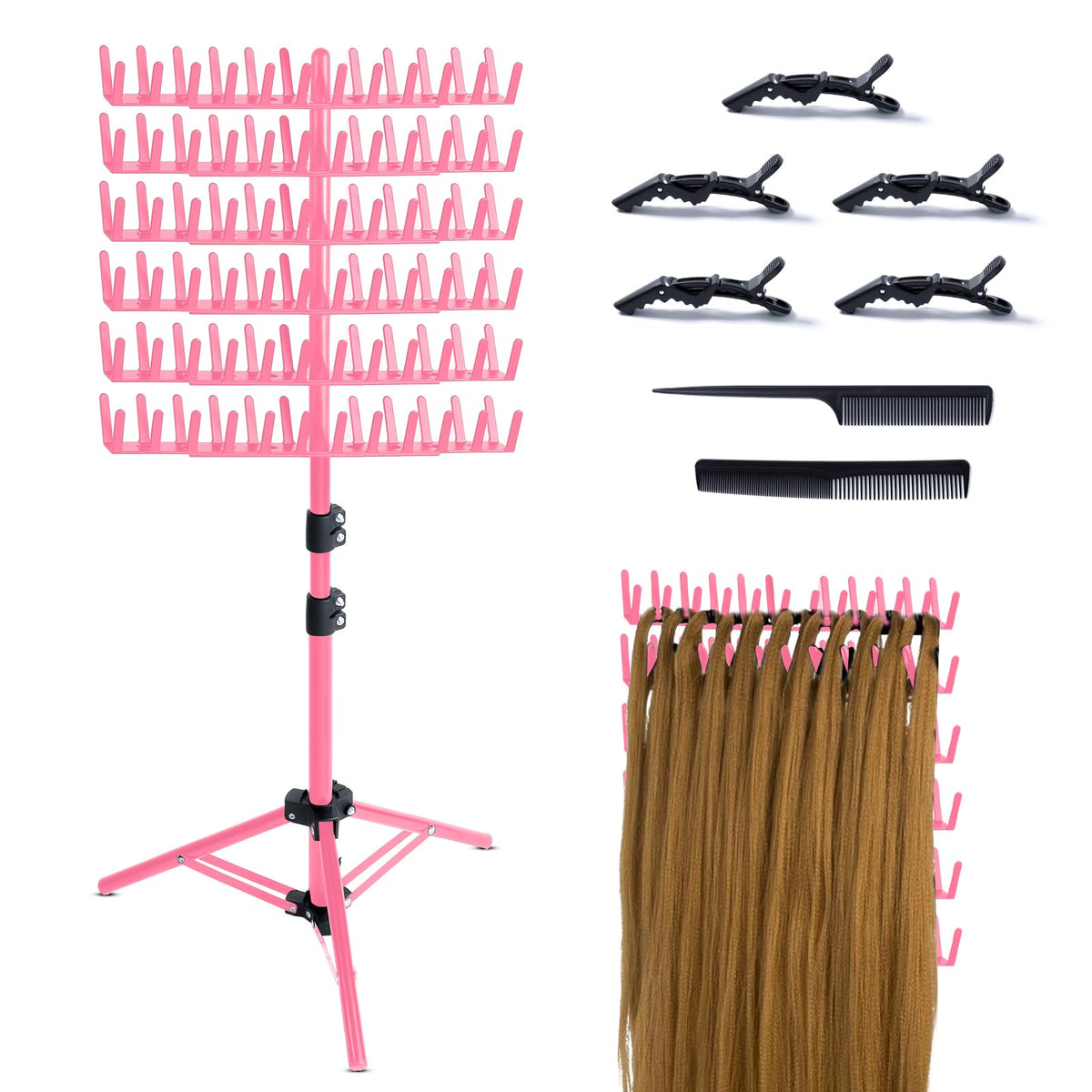 Eastdone braiding rack with 144 pegs in red for organized extension storage.