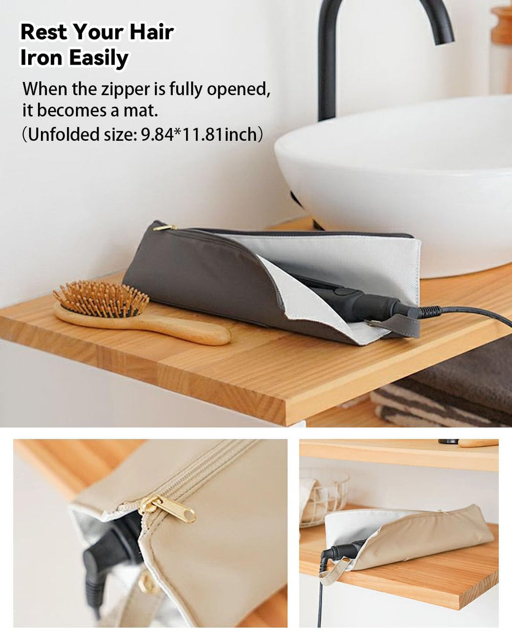 Easy-U heat-resistant mat 25x30 cm protects surfaces during styling.