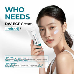 Close-up of EASYDEW DW-EGF Cream texture shows quick absorption.