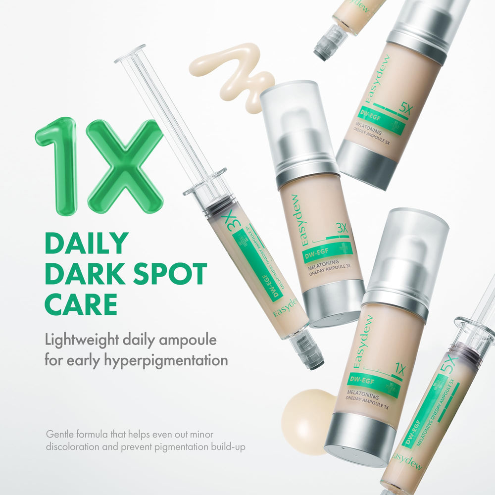 Easydew DW-EGF Melatoning Ampoule close-up texture highlights hydration on skin.