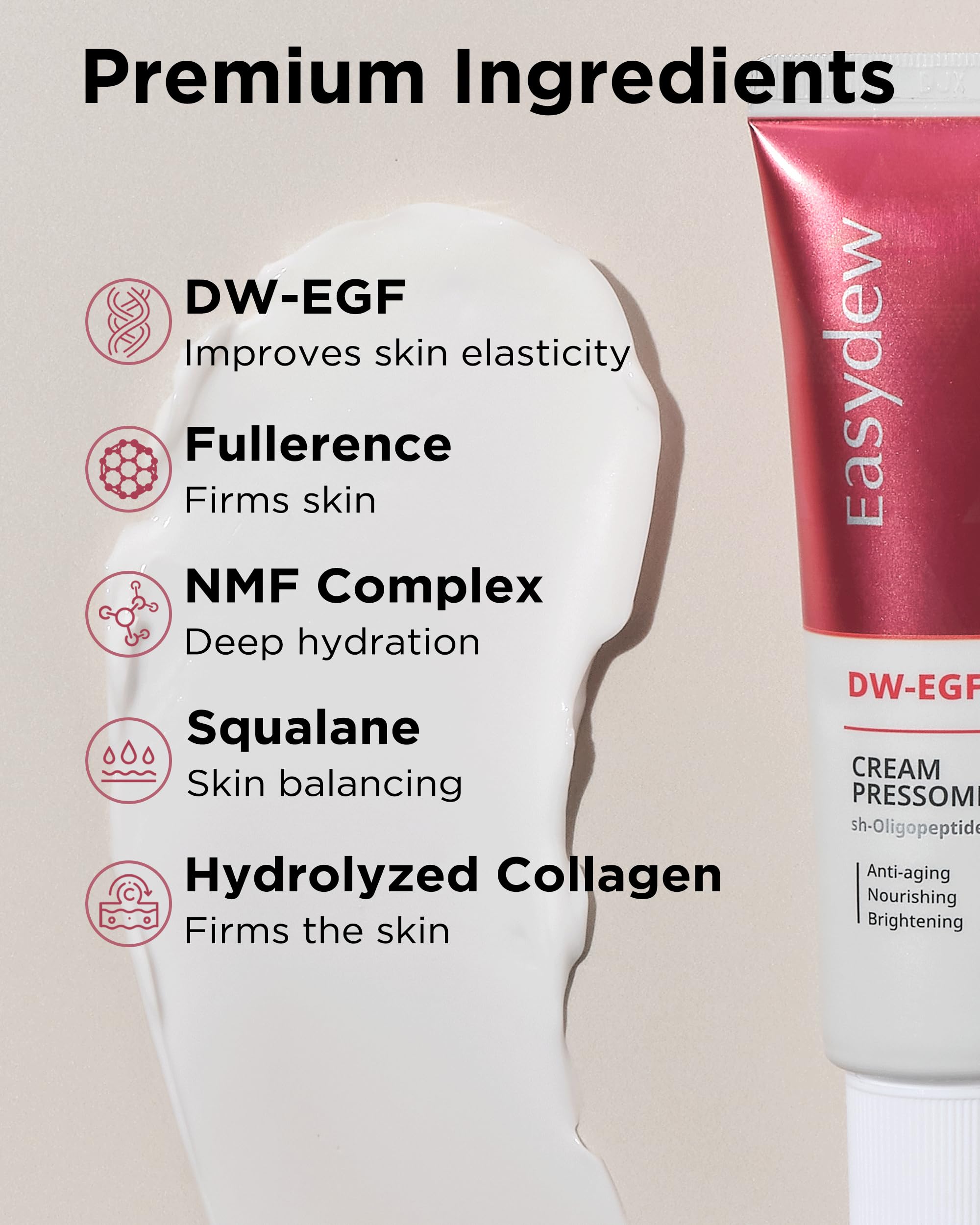 EASYDEW DW-EGF Pressome Cream swirl texture conveys rich, velvety hydration