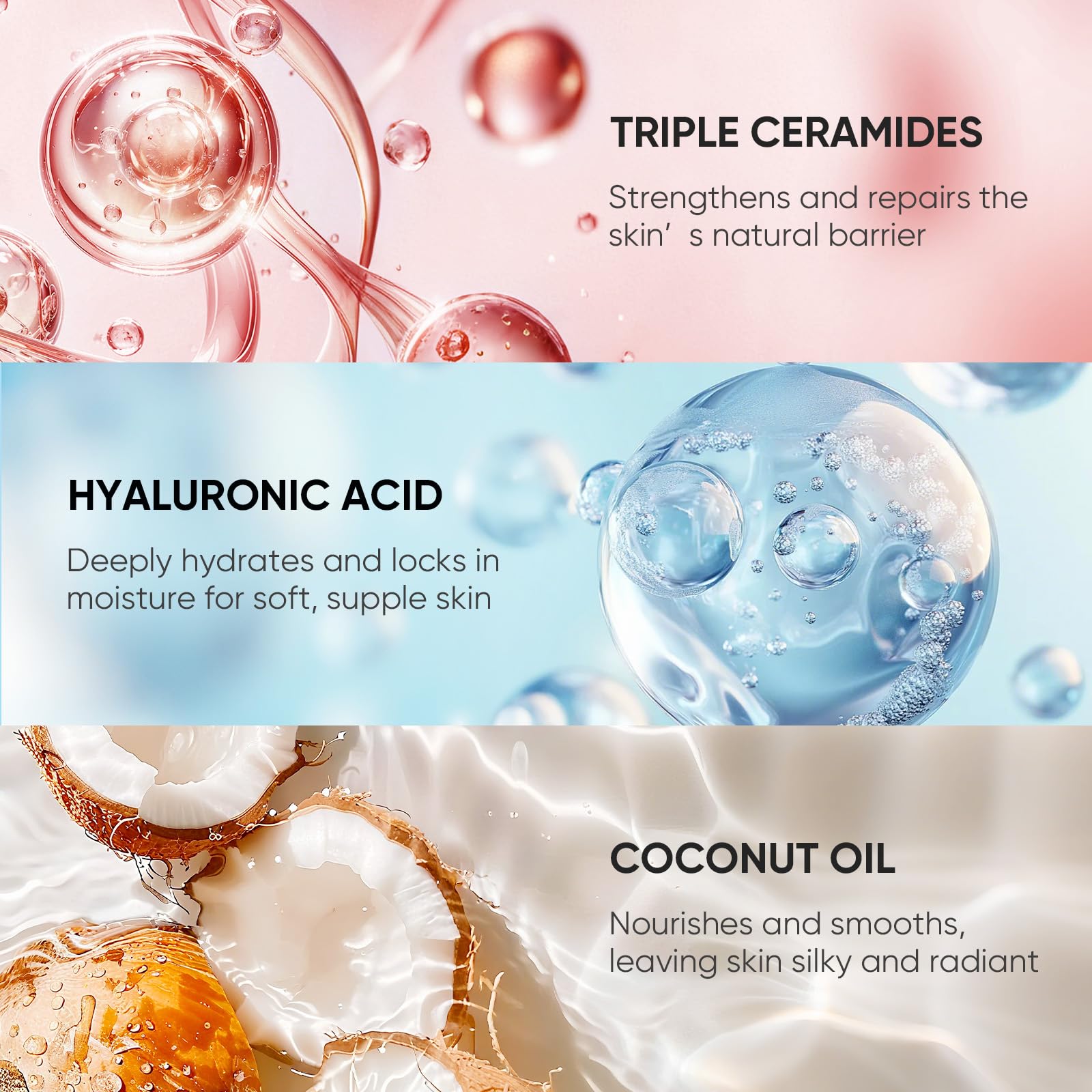 Easyes Rose Elixir coconut oil droplet suggests rich conditioning during shower.