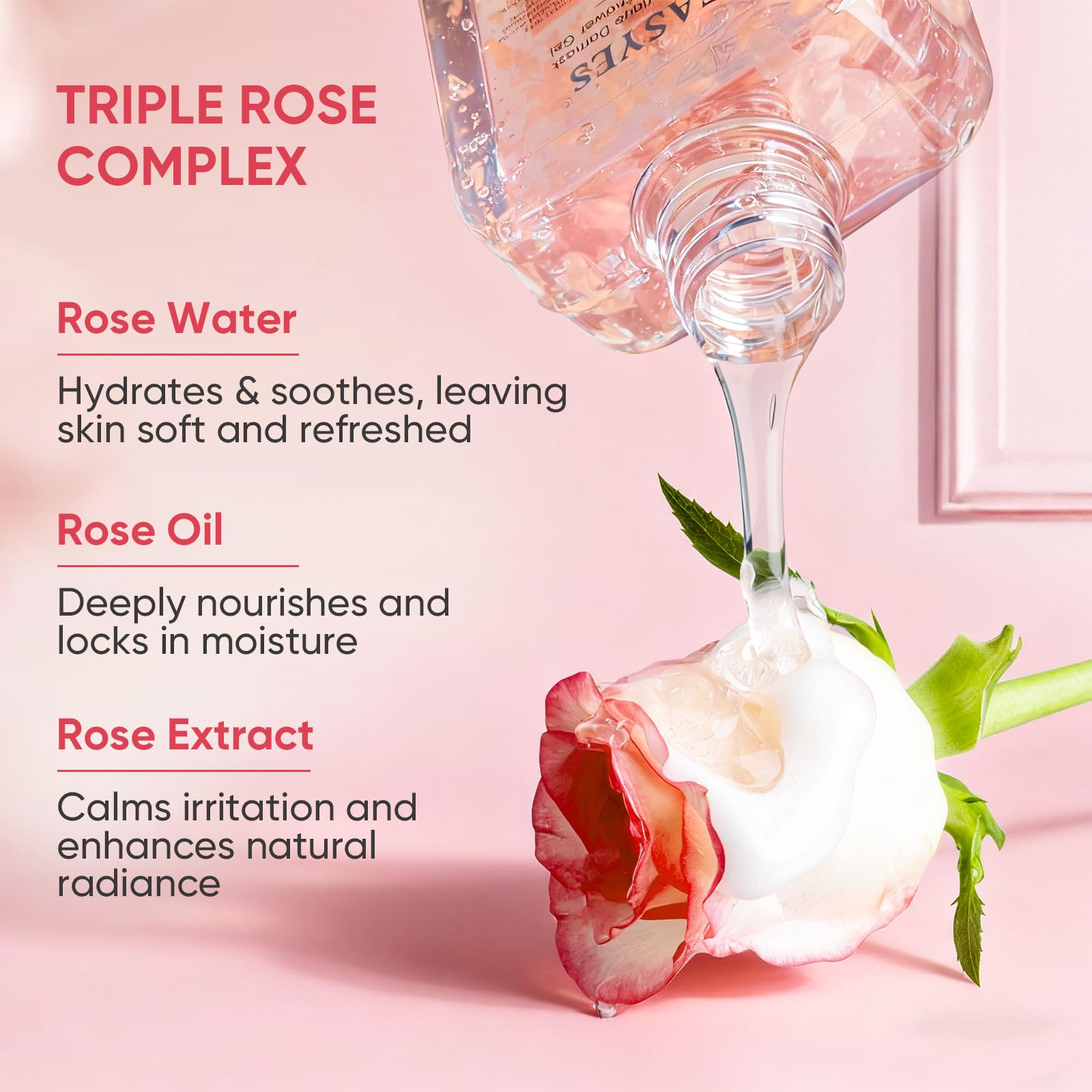 Easyes Rose Elixir rose oil drop emphasizes extra moisture during cleansing.