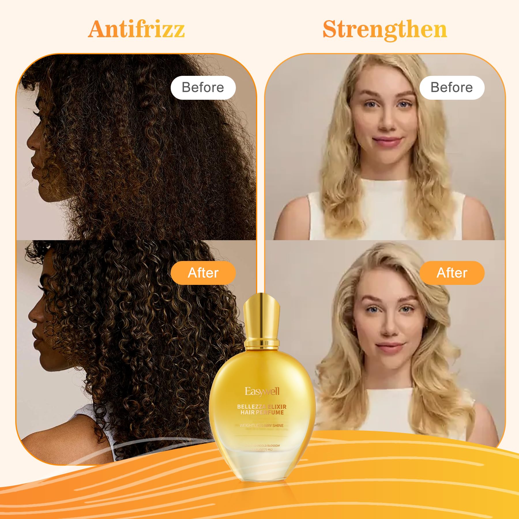 EASYWELL Hair Perfume ingredient label highlights Vitamin B5 and nourishing components.