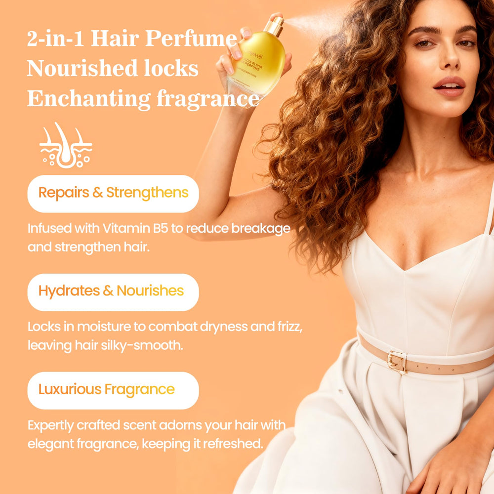 EASYWELL Hair Perfume spray dispense enables quick touch-ups with lightweight feel.