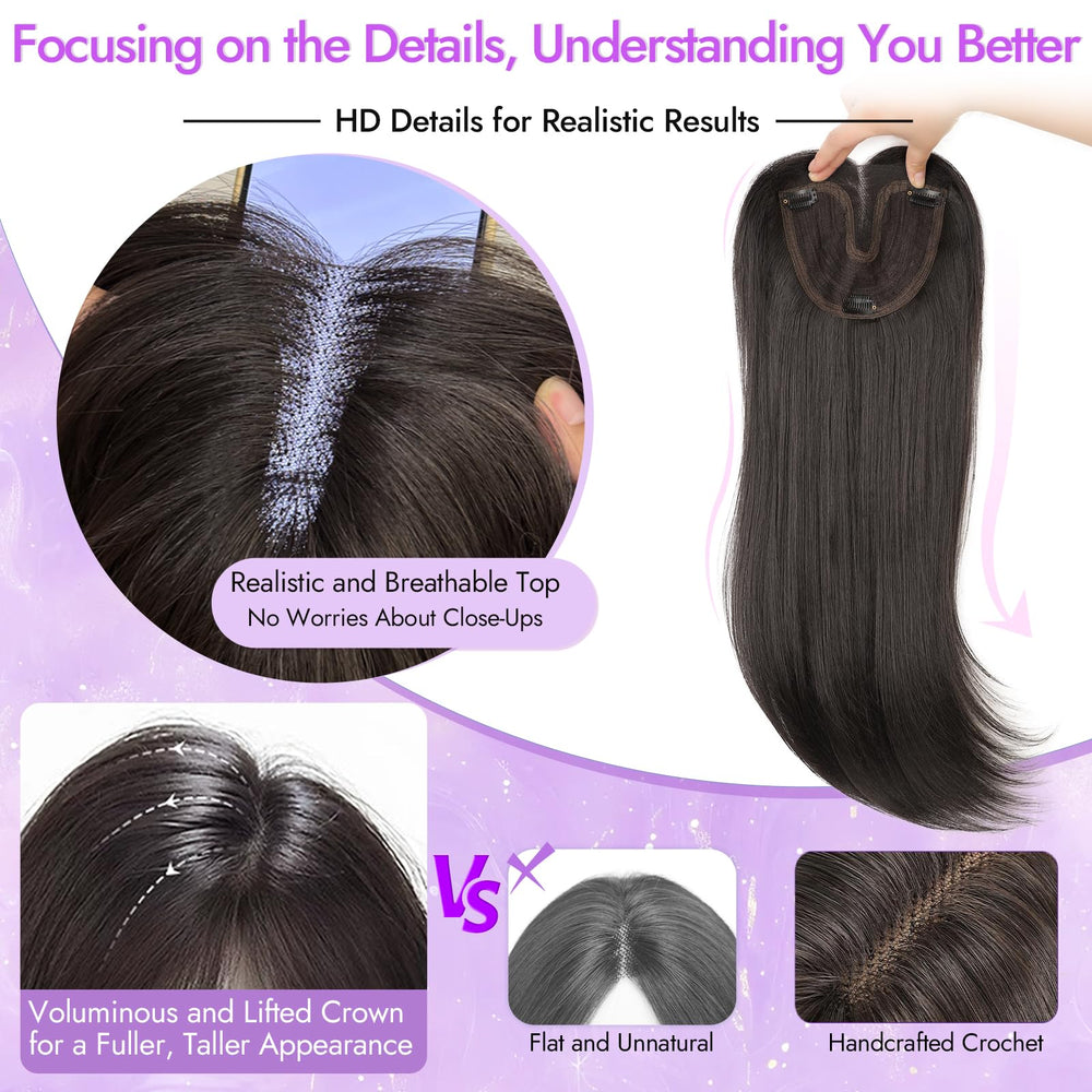 Eawwii dark brown topper clip system keeps secure placement without slipping