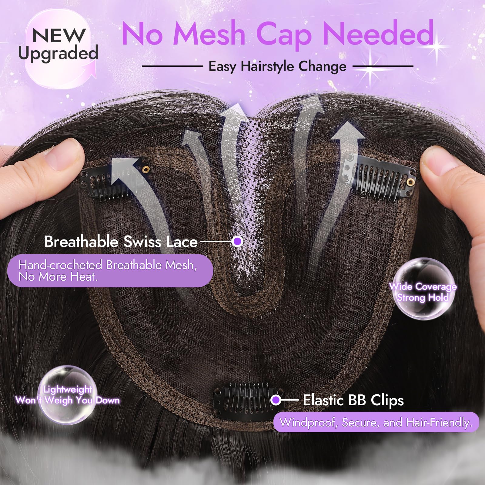 Eawwii dark brown topper close up fiber texture highlights softness and shine