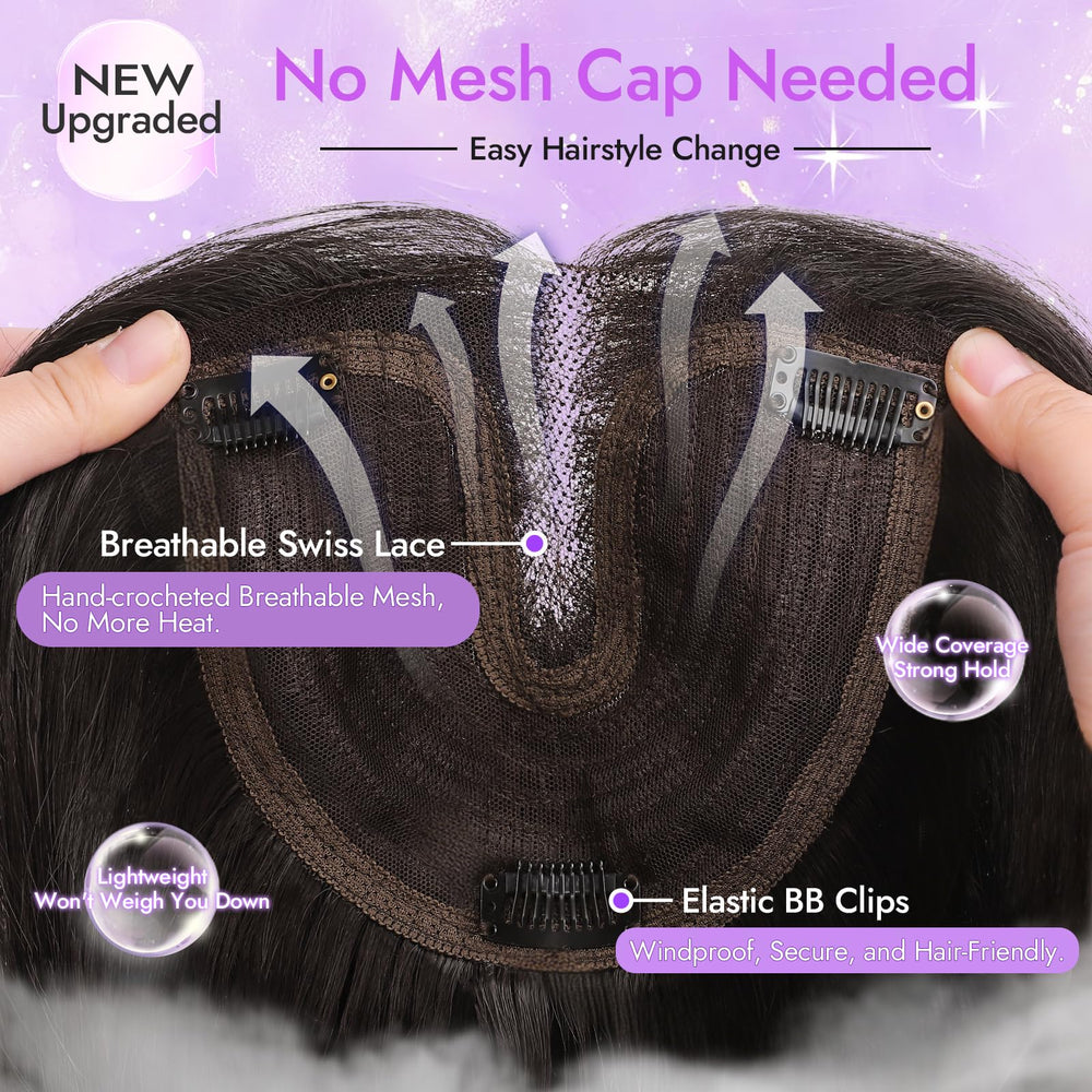 Eawwii dark brown topper close up fiber texture highlights softness and shine