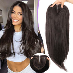 Eawwii dark brown topper front view shows 24-inch layered fullness