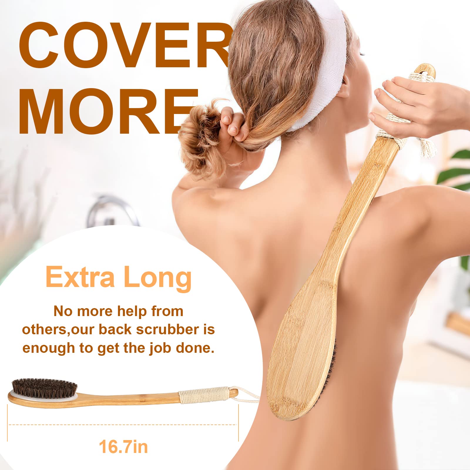 eaxun curved bamboo back brush ergonomic grip for back cleaning
