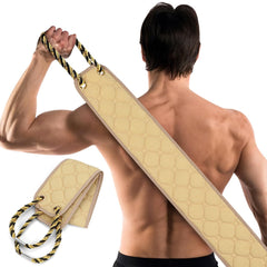 Eaxun exfoliating back scrubber with extended handle cleans hard-to-reach areas.