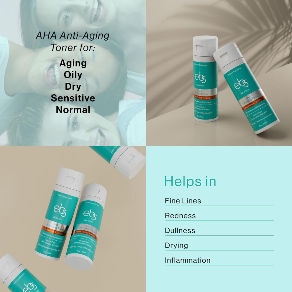 eb5 Aha Anti-Aging Toner cucumber extract emphasizes refreshing tone and soothing feel.