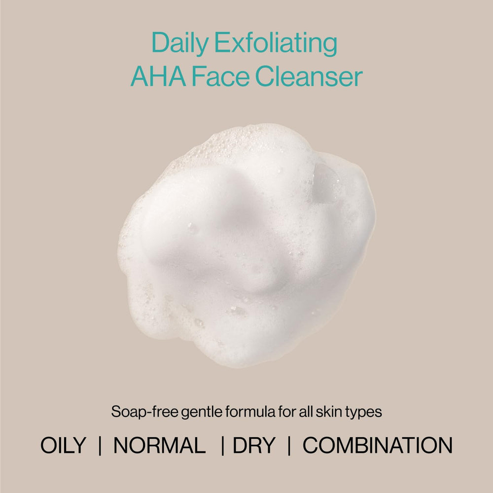 eb5 Exfoliating AHA Cleansing Lotion pump display emphasizes convenient, soap-free cleansing