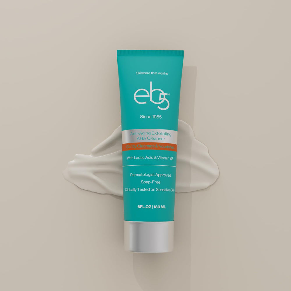 eb5 Exfoliating AHA Cleansing Lotion USA-made badge signals quality and safe manufacturing