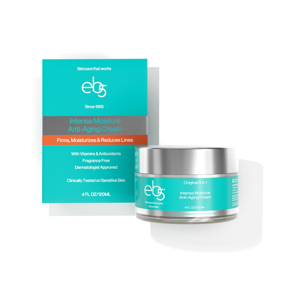 eb5 Intense Moisture Face Cream Jar demonstrates rich texture for deep hydration and radiant skin.