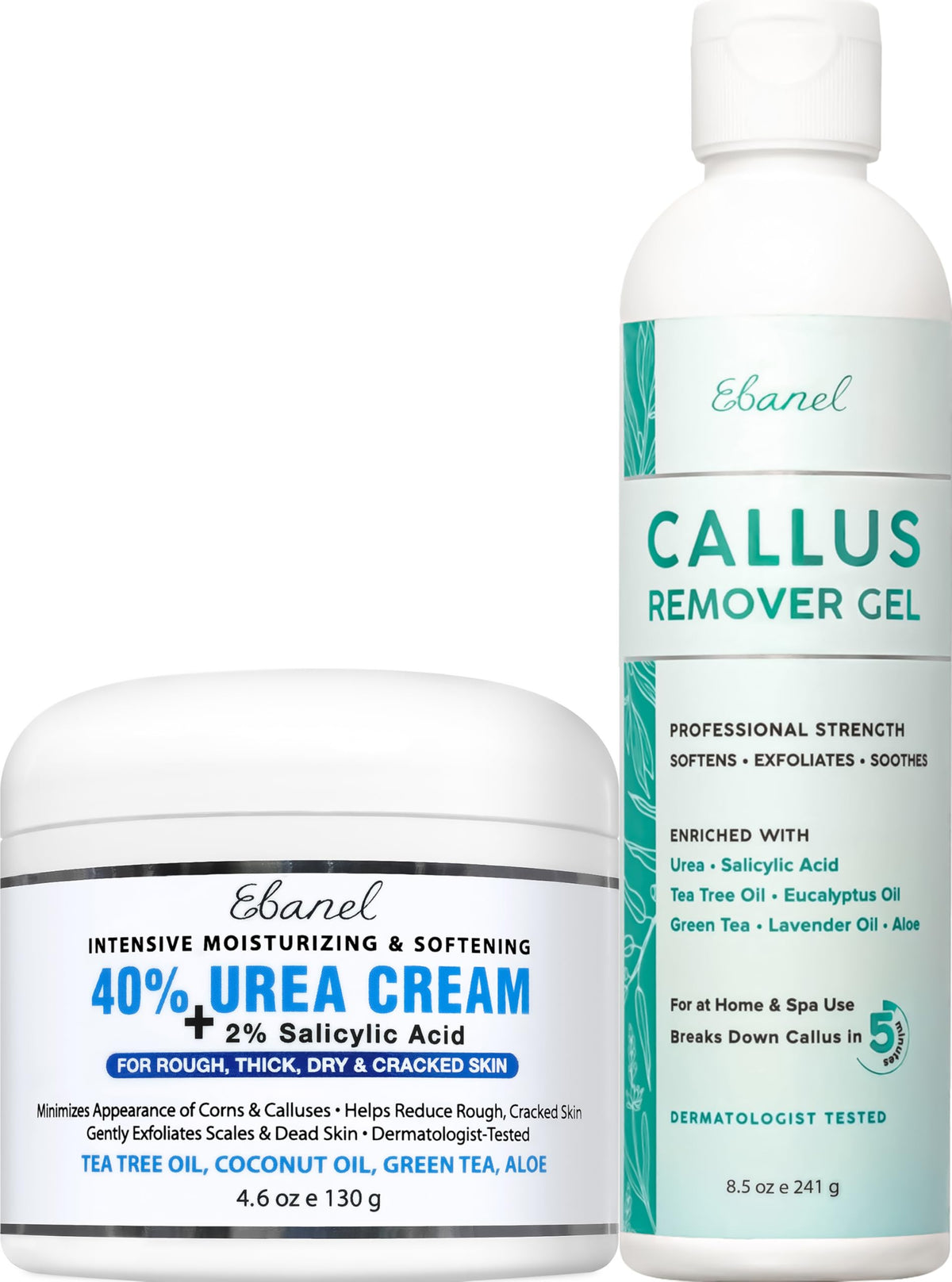 Ebanel callus remover gel applied to heel for quick exfoliation and smoother skin.
