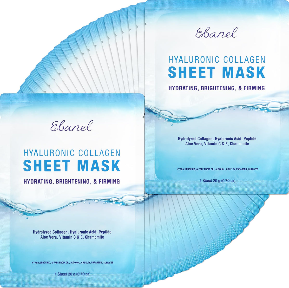Ebanel collagen face mask with hyaluronic acid hydrates for dewy, plump skin.