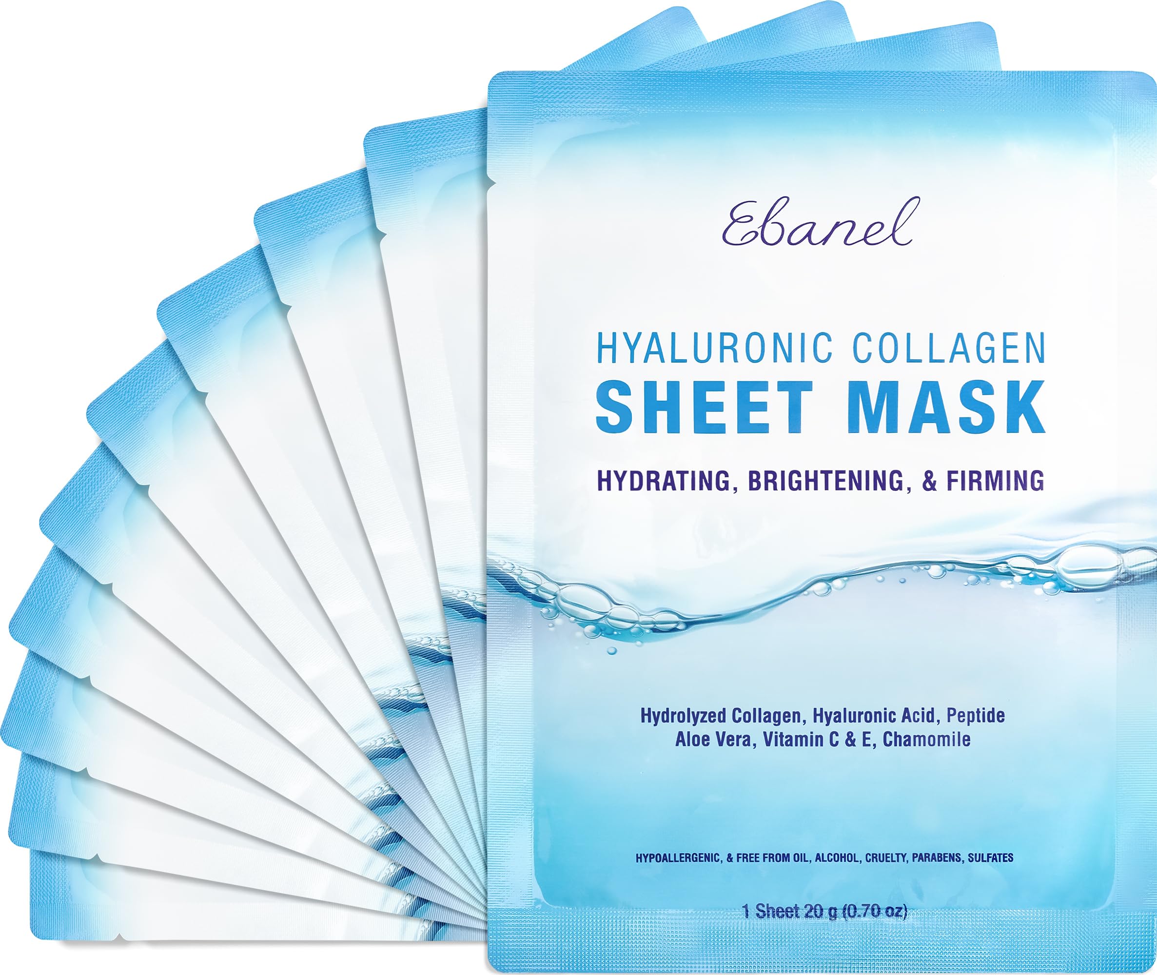 Ebanel collagen face mask packaging highlights instant hydration.