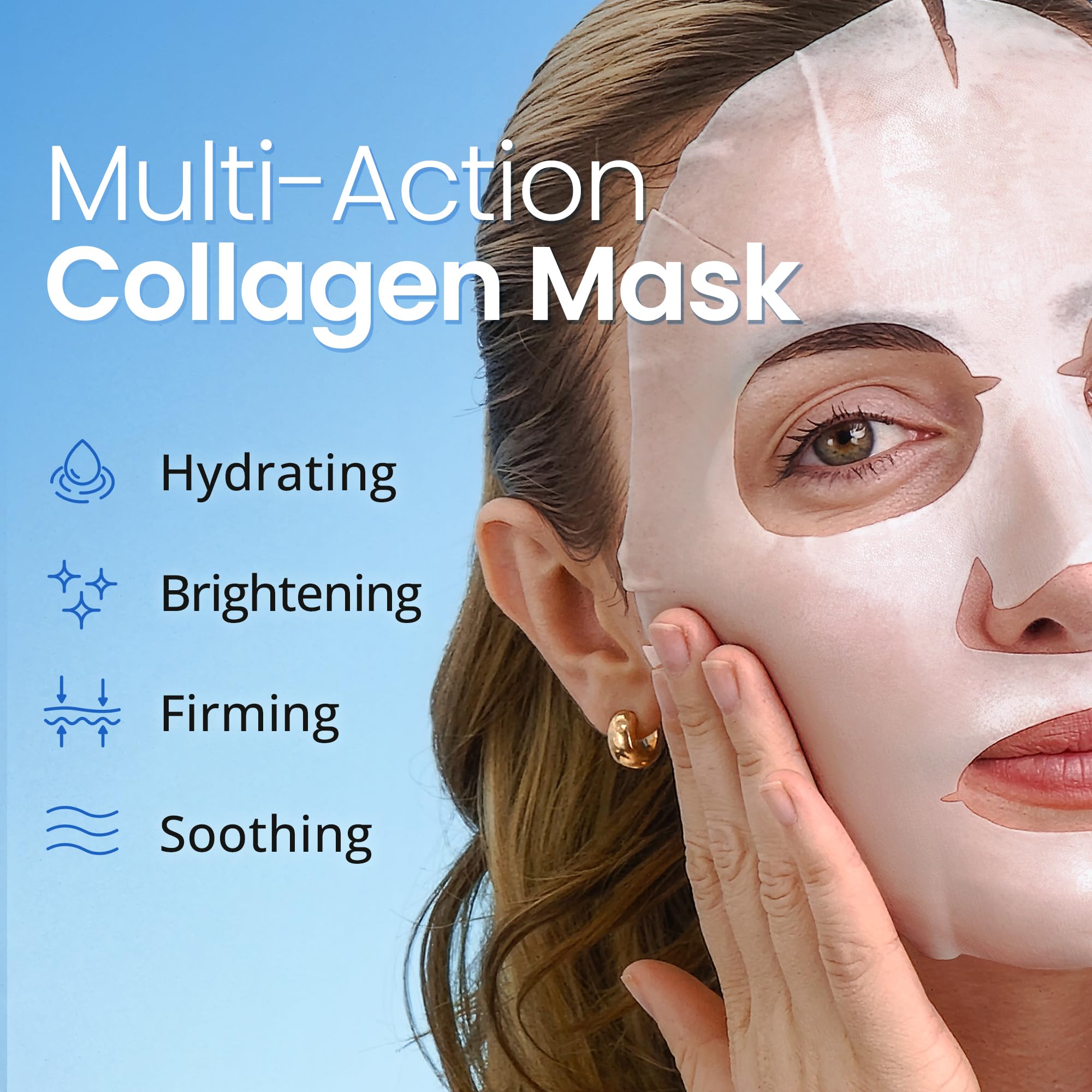 Ebanel collagen mask sheet close-up highlights elasticity-focused formula.