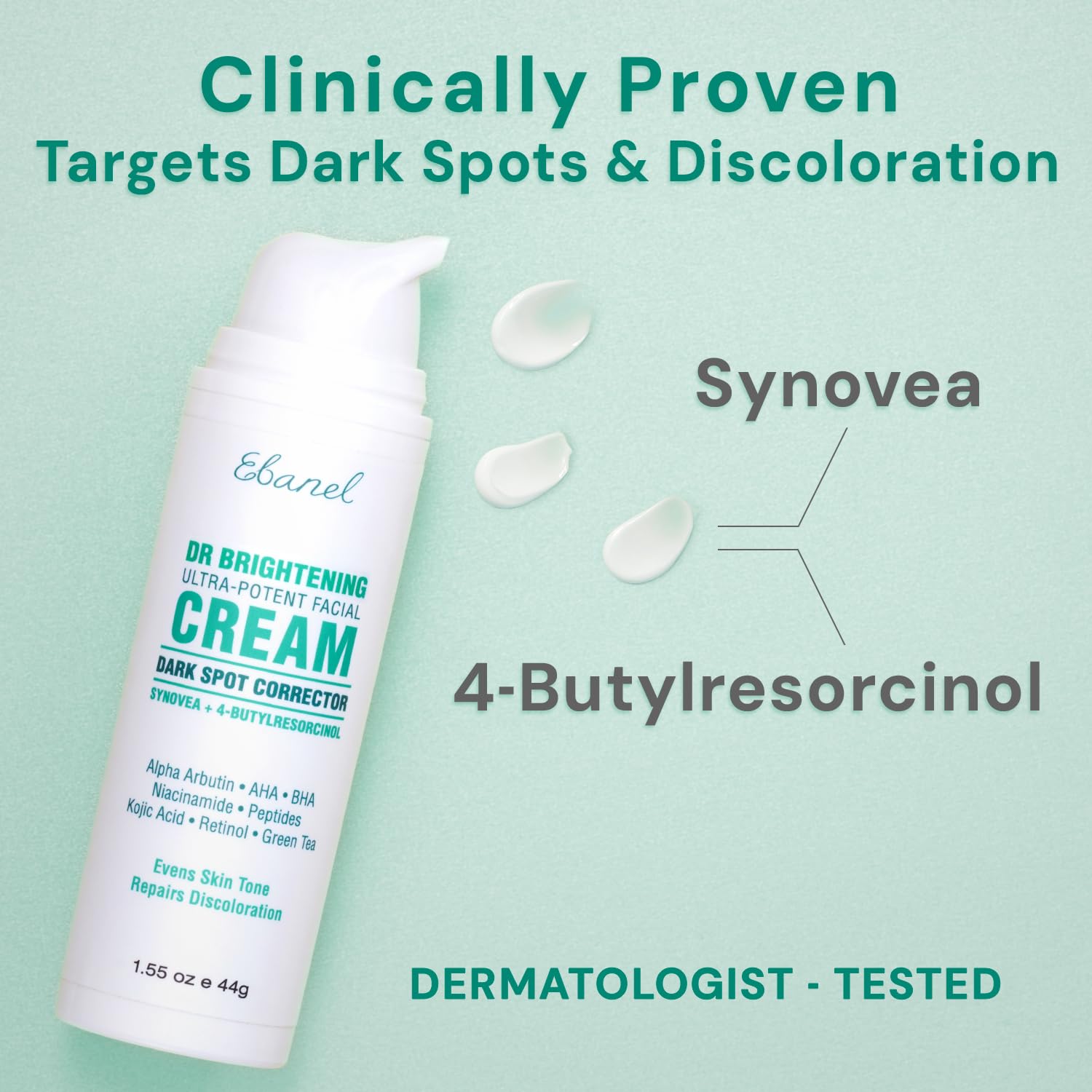 Ebanel dark-spot remover cream spread shows smooth texture for easy application.