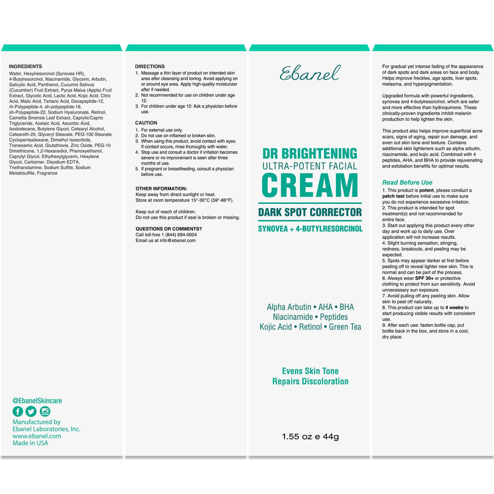 Ebanel dark-spot remover packaging emphasizes USA-made cruelty-free branding.
