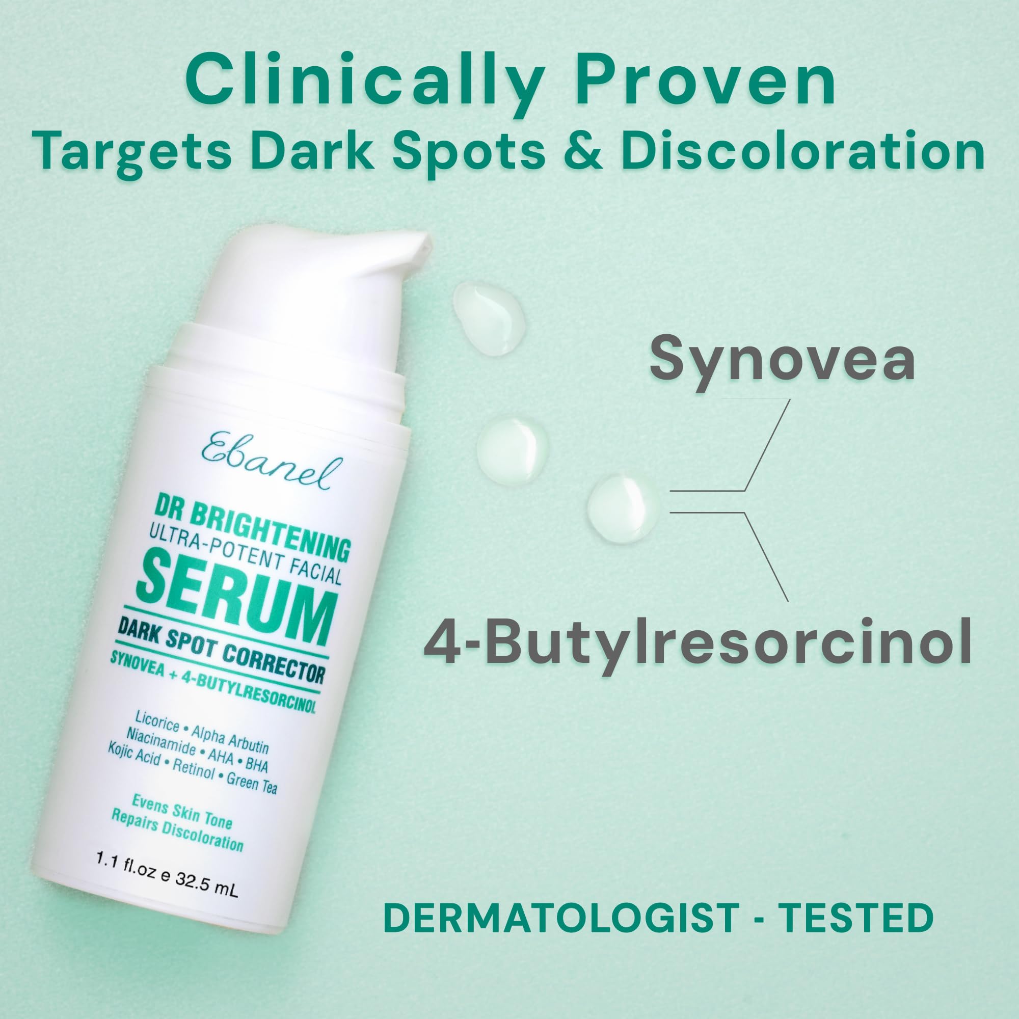 Ebanel dark spot serum texture swirl emphasizes lightweight, quick-absorbing serum finish.