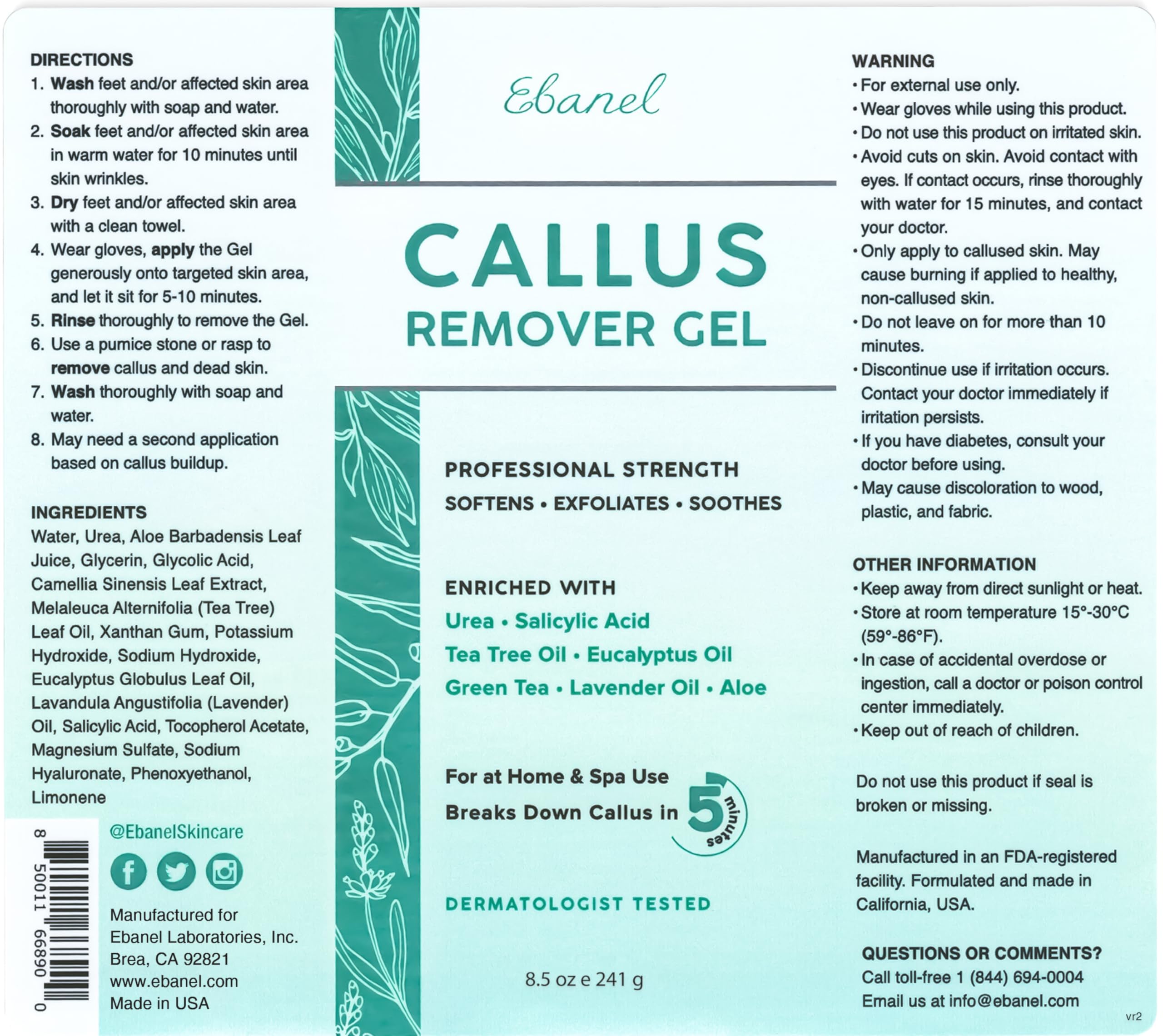 Ebanel dermatologist-tested label indicating skin-safe pedicure treatment.