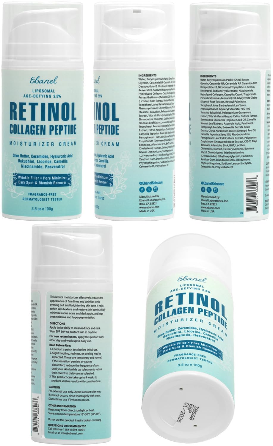 Ebanel Retinol Cream USA facility label signals quality manufacturing standards