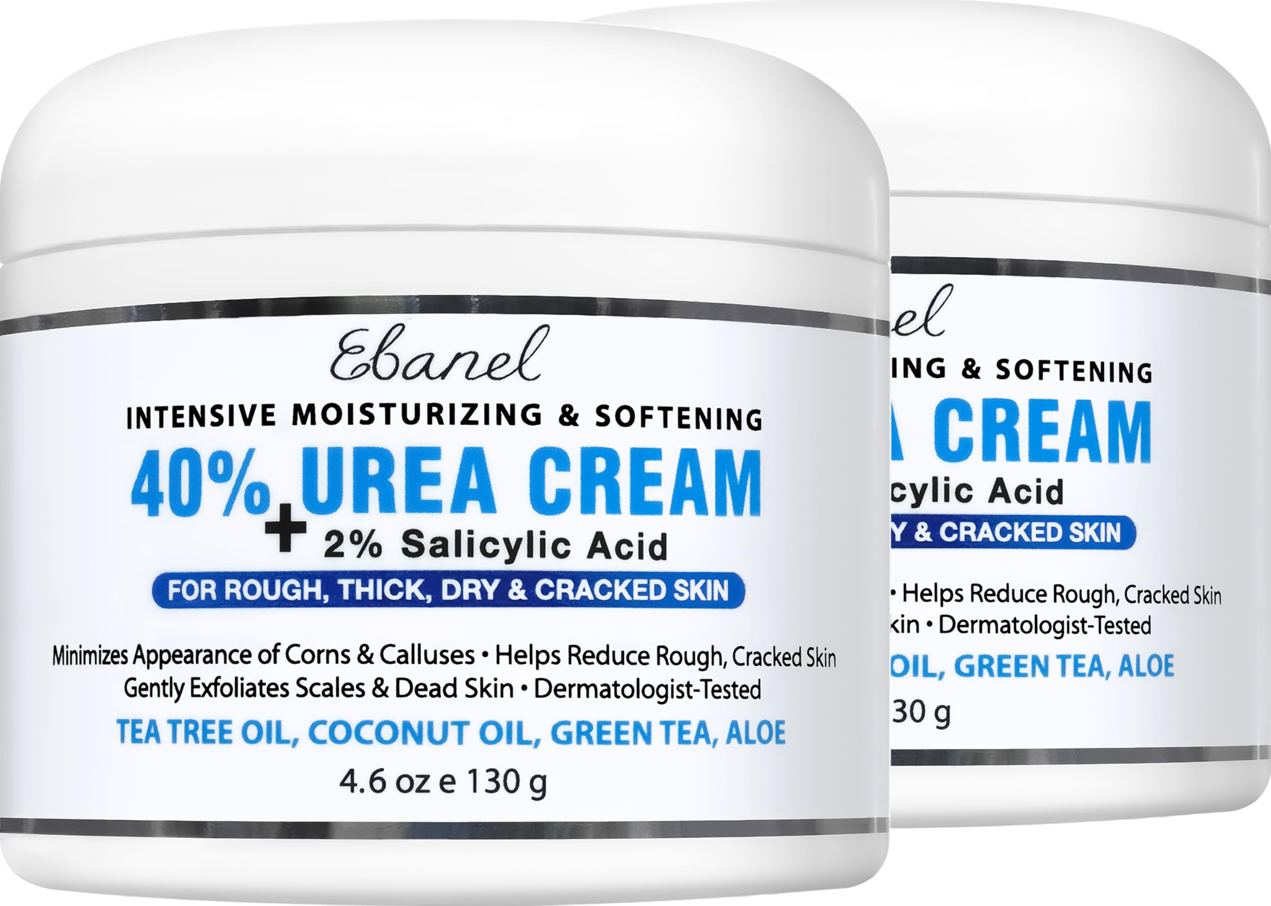 Ebanel Urea Cream 40% jar highlights rich foot-care formula for moisturized feet.