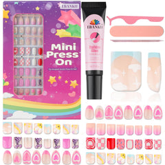EBANKU 130-piece press-on nails packaging showcases colors for at-home DIY art.