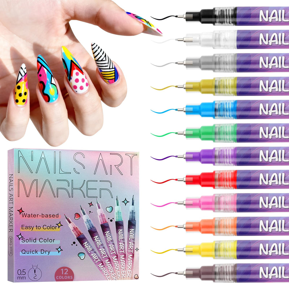 EBANKU nail art pens set packaging shows 12 colors for quick home nail art