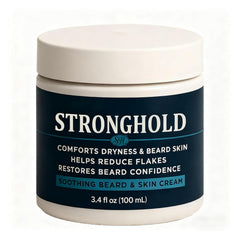 EBEHDOQ Stronghold Beard Cream jar shows lightweight moisture for beard and skin.