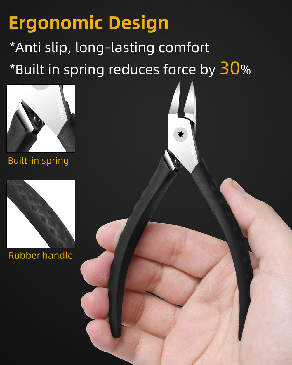 EBEWANLI stainless steel nail scissors cutters with ergonomic grip deliver clean cuts.