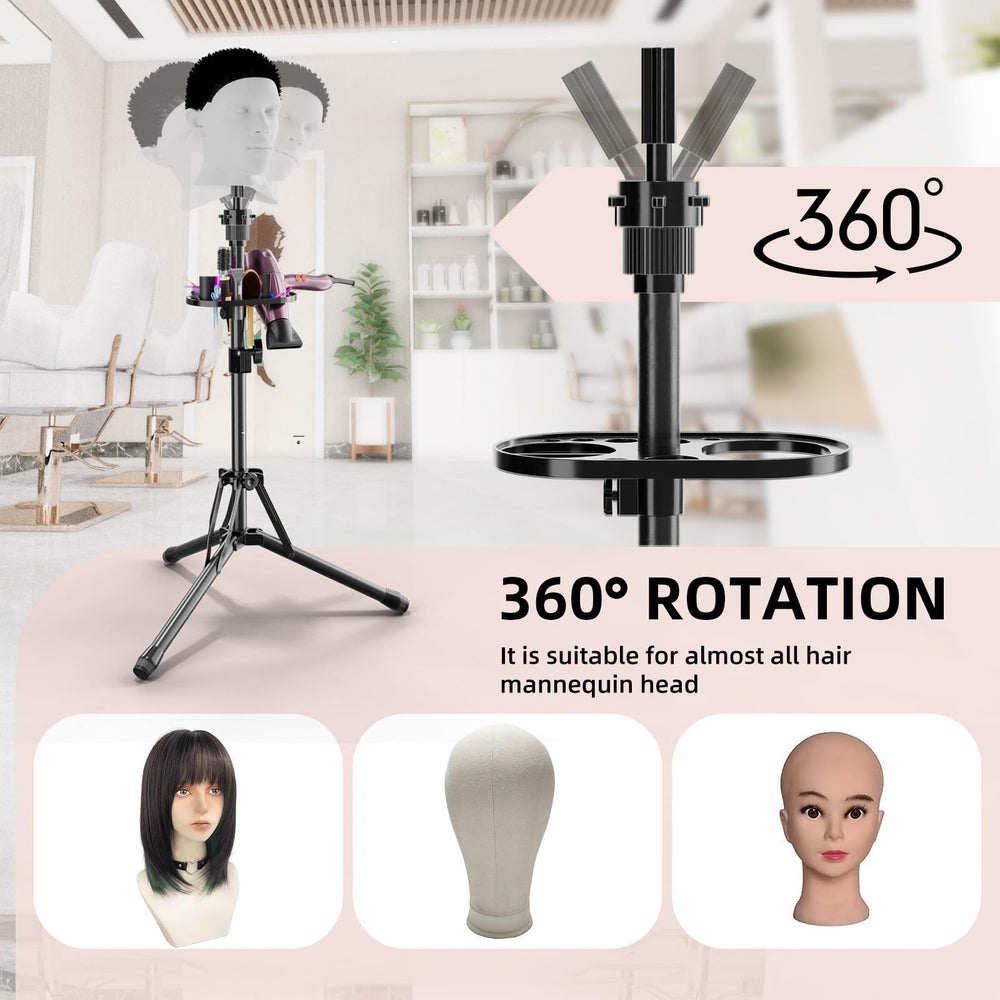 EBLIKI wig stand includes pins and hair clips for quick setup