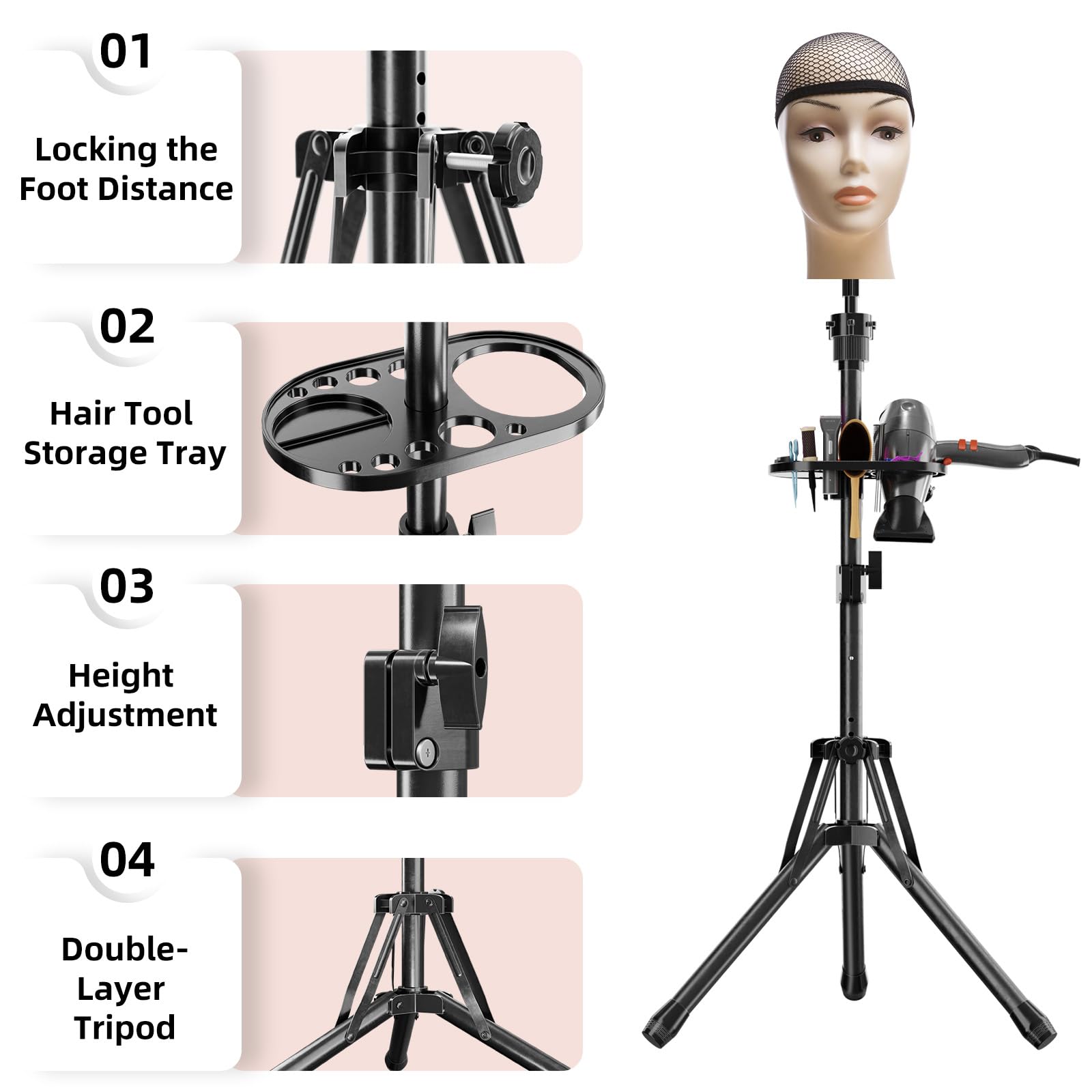 EBLIKI wig stand tool tray storage keeps tools within reach