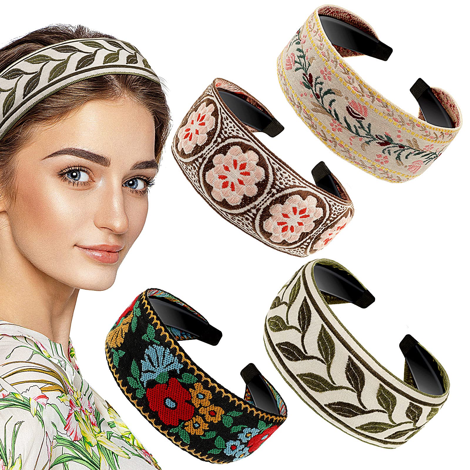 EBOOT boho headband embroidery flower-pattern for chic styling