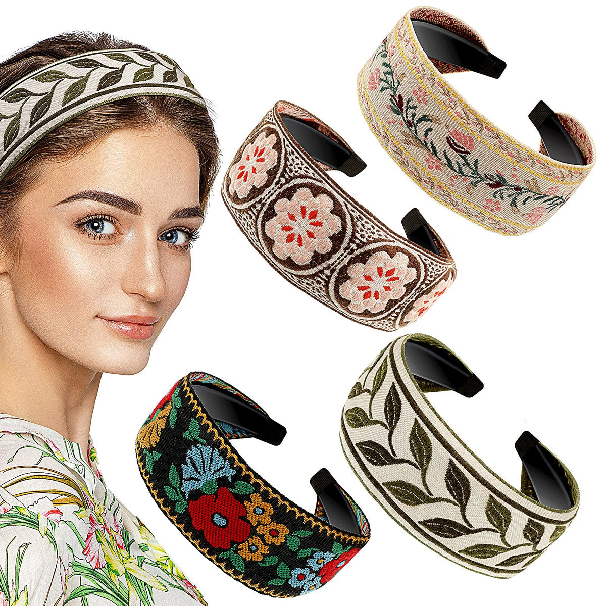 EBOOT boho headband embroidery flower-pattern for chic styling