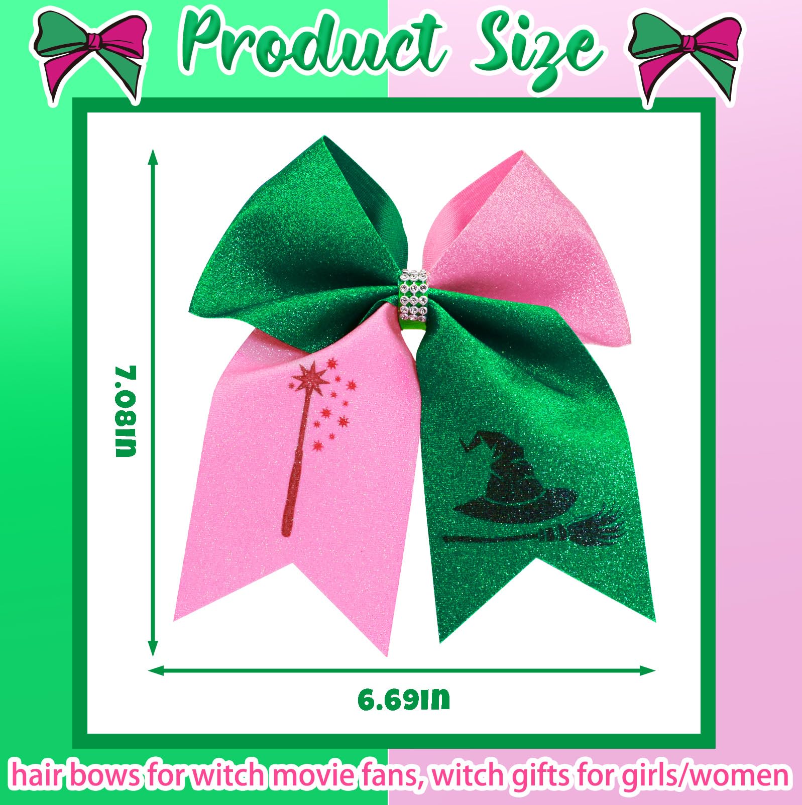 eboozone lazo bruja rosa-verde con brillo y diamante central