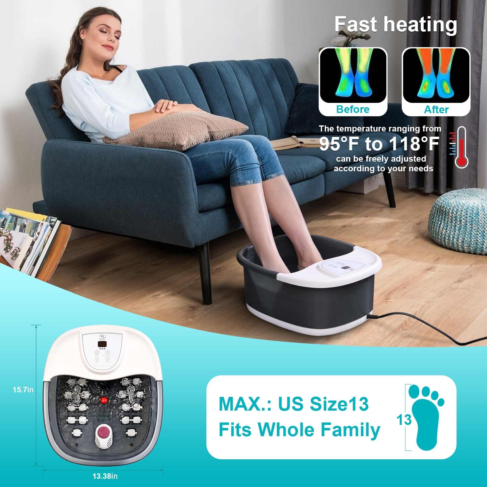 ECARBME foot spa control panel close-up for easy temperature control