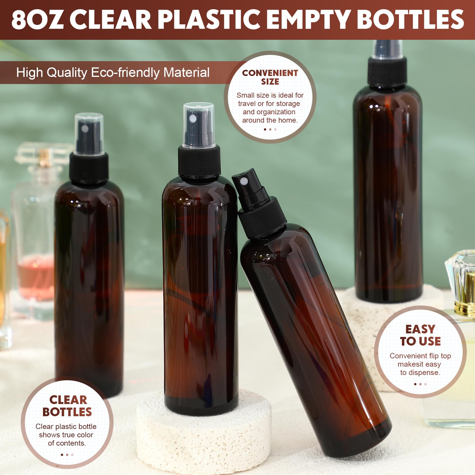 Eccliy portable 8oz spray bottle offers compact size for travel.