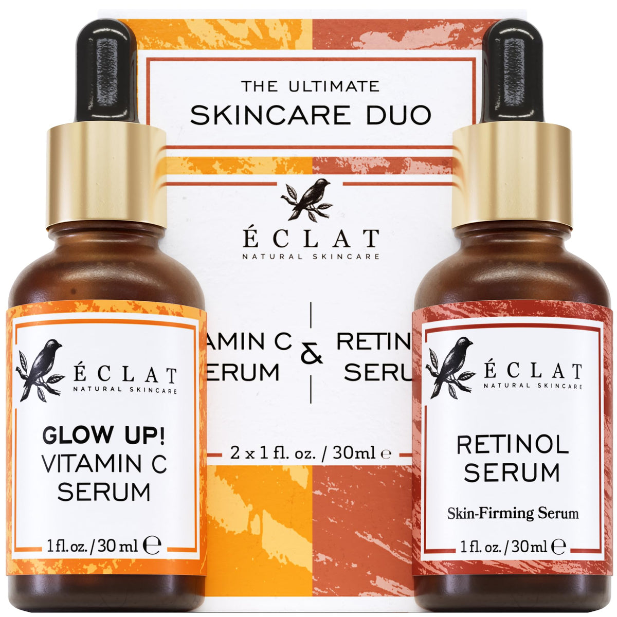 Eclat Skincare Vitamin C serum bottle—brightening look and antioxidant support.